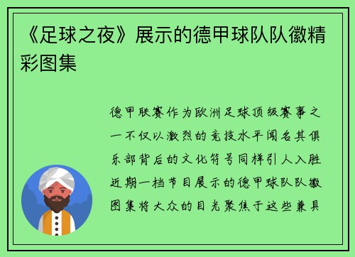 《足球之夜》展示的德甲球队队徽精彩图集