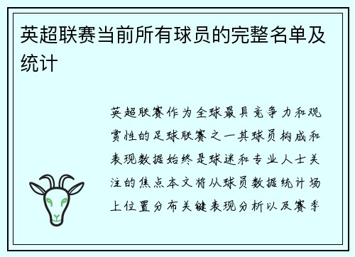 英超联赛当前所有球员的完整名单及统计